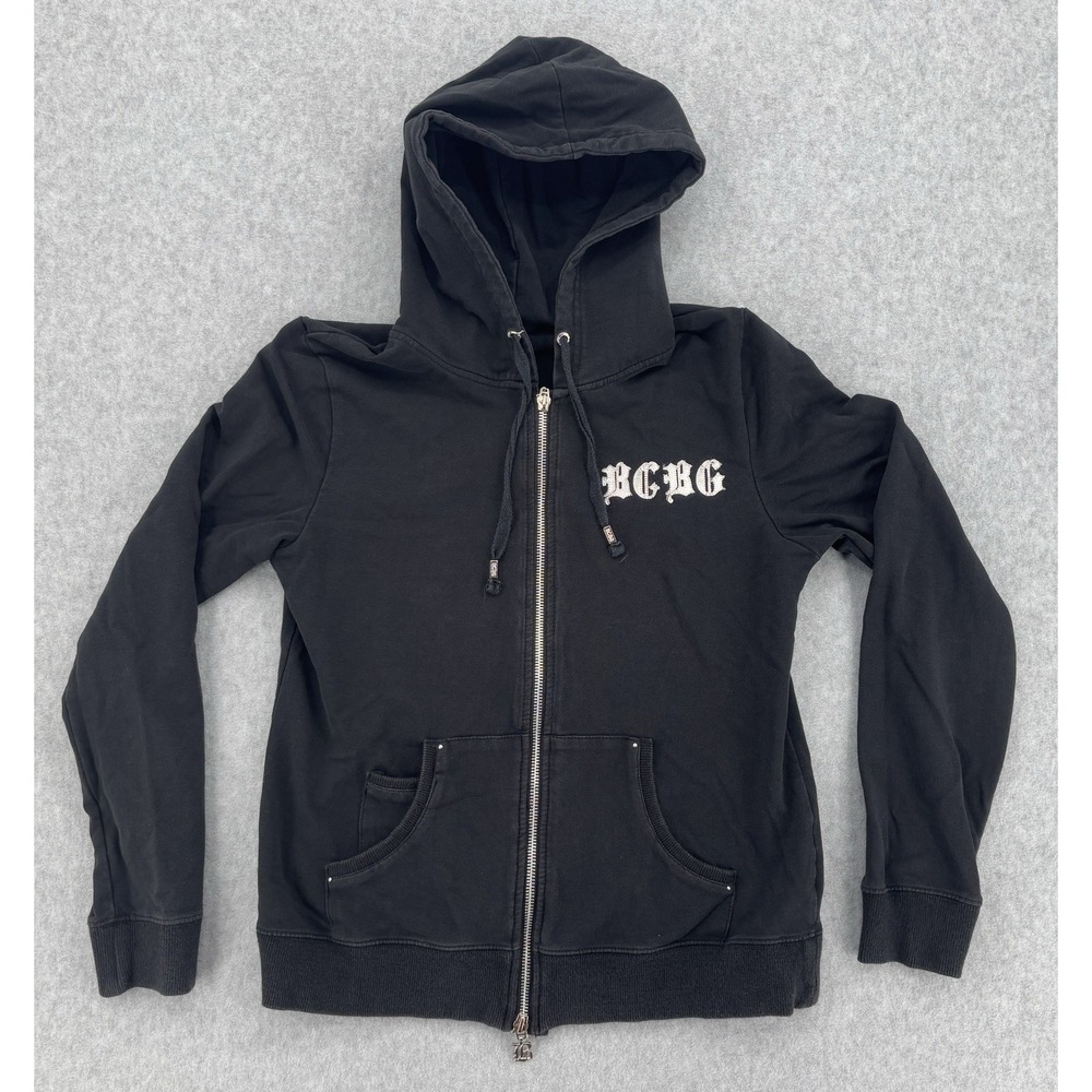 BCBG Generation Women's Full Zip Hoodie Black‎ Graphic Logo Size M
